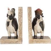 Clayre & Eef Boekensteunen Set van 2 Koe 17x10x14 cm Bruin Kunststof