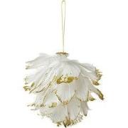 Clayre & Eef Decoratie Hanger Bloem 12x12x12 cm Wit Veren