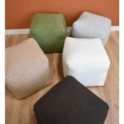 Vierkante Poef van stof - Handgemaakt - Beige - Gemaakt uit Wol en Kat...