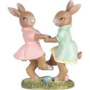 Clayre & Eef Decoratie Beeld Konijnen 8x3x8 cm Beige Kunststof