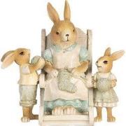 Clayre & Eef Decoratie Beeld Konijnen 18x11x17 cm Beige Kunststof