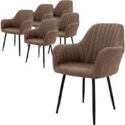 3x eetkamerstoelen met rugleuning & armleuning set van 2 bruin kunstle...