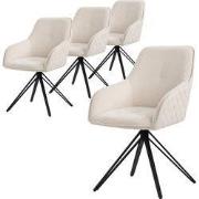 Set van 4 eetkamerstoelen draaibaar crème in geweven stof met rugleuni...