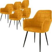 Set van 3 eetkamerstoelen met rugleuning & armleuning 2x mosterd fluwe...