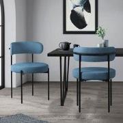 Eetkamerstoel set van 2 met teddy stof met rugleuning blauw Keukenstoe...