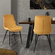Eetkamerstoel set van 2 mosterdgeel met fluwelen bekleding en stalen p...