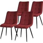 Eetkamerstoelen set van 4 rood Keukenstoel met polyester hoes en stale...