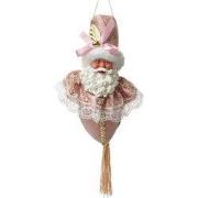 Clayre & Eef Kersthanger Kerstman 35 cm Roze Textiel
