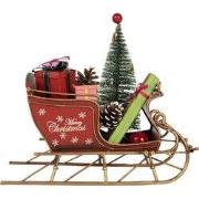 Clayre & Eef Kerstdecoratie Beeld Slee 21x9x18 cm Rood Metaal
