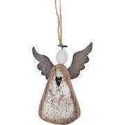Clayre & Eef Decoratie Hanger Engel 9x2x13 cm Bruin Wit Hout