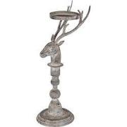 Clayre & Eef Kandelaar Hert 17x14x42 cm Grijs Metaal