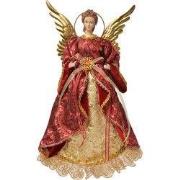 Clayre & Eef Kerstdecoratie Beeld Engel 40 cm Rood Textiel