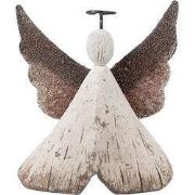 Clayre & Eef Decoratie Beeld Engel 8x3x9 cm Wit Bruin Hout