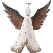 Clayre & Eef Decoratie Beeld Engel 14x4x15 cm Wit Bruin Hout