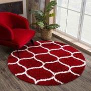 Hoogpolig Rood Rond Vloerkleed – Scandinavisch Shaggy Tapijt – Fluffy ...