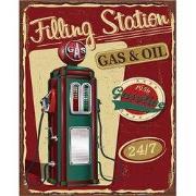 Clayre & Eef Tekstbord 20x25 cm Rood IJzer Benzinepomp