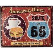 Clayre & Eef Tekstbord 25x20 cm Rood IJzer Hamburger en Koffie