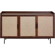 Dressoir met 3 deuren in notenhoutdecor en fronten van stof L140 cm - ...