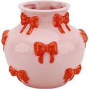 Vase -  Flower Vase Ribbons - Pink/Orange - 14,5x14,5x13cm