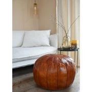 Premium Leren Poef XL Honey Brown - Handgemaakt en stijlvol - Gevuld g...