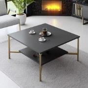 Vierkante Salontafel Antraciet Gold Line 80x80 - Gouden Frame