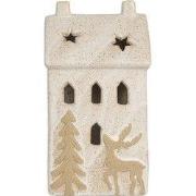 Clayre & Eef Decoratie Huis met LED 10x9x18 cm Beige Keramiek