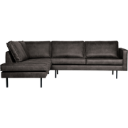 WOOOD Rodeo Hoekbank Links - Eco-leder - Zwart - 85x266x86/213