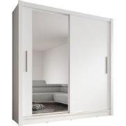 Meubella - Kledingkast Bazarre - Wit - 205 cm - Met spiegel