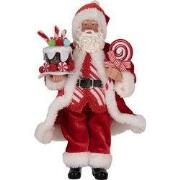Clayre & Eef Kerstdecoratie Beeld Kerstman 16x8x28 cm Rood Textiel