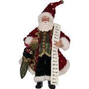 Clayre & Eef Kerstdecoratie Beeld Kerstman 16x8x28 cm Rood Textiel
