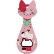 Clayre & Eef Flesopener Kat 5x14 cm Roze Keramiek