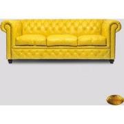 Chesterfield Bank Original Leer | 1 + 2 + 3 zits | Geel | 12 jaar gara...