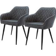 Eetkamerstoel met ruitstiksel, set van 2 met rugleuning en armleuninge...