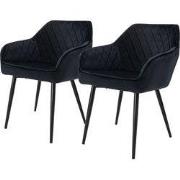Eetkamerstoel set van 2 diamond quilting zwart fluwelen bekleding met ...