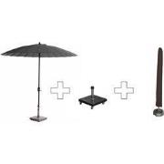 Set ronde Manilla parasol - met voet en hoes - 250 cm - Donkergrijs