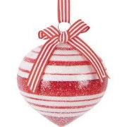 Clayre & Eef Kerstbal Ø 8x8 cm Rood Wit Glas