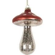 Clayre & Eef Kersthanger Paddenstoel Ø 9x13 cm Rood Glas