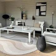 Organisch gevormd buitenkleed Loop Stone Linnen Linnen; Beige - Polypr...