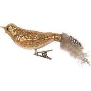 Clayre & Eef Kersthanger Vogel 9x3x4 cm Bruin Glas