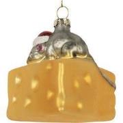 Clayre & Eef Kersthanger Muis 8x8x8 cm Geel Glas