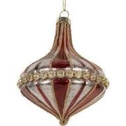 Clayre & Eef Kerstbal Ø 9x11 cm Rood Wit Glas