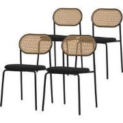 Eetkamerstoel set van 4 zwart tot 120 kg rotan rugleuning ML-Design