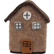 Clayre & Eef Decoratie Beeld Huis 12x7x14 cm Bruin Vilt