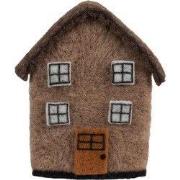 Clayre & Eef Decoratie Beeld Huis 12x7x14 cm Bruin Vilt