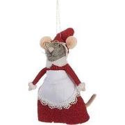 Clayre & Eef Decoratie Beeld Muis 8x6x14 cm Rood Vilt