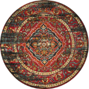 Rond Vintage Marrakech - Laagpolig Vloerkleed - Multikleur Zwart- 120 ...