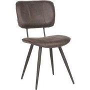 LABEL51 Eetkamerstoel Fos - Antraciet - Leder - Zwart Metalen Frame