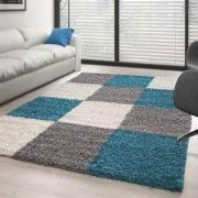 Hoogpolig vloerkleed -candy Shaggy Turquoise Geblokt - 200 X 290CM
