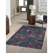 Adrasos Patchwork Zwart vloerkleed - Gebloemd Wasbaar & Waterdicht - 2...