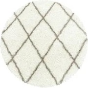Azure Hoogpolig Geruit Crème vloerkleed - Rond - 160 X 160 CM